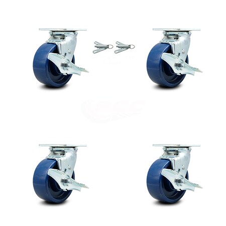 Service Caster 5 Inch Solid Polyurethane Caster Set with Ball Bearings 4 Brake 2 Swivel Lock SCC-30CS520-SPUB-TLB-BSL-2-TLB-2